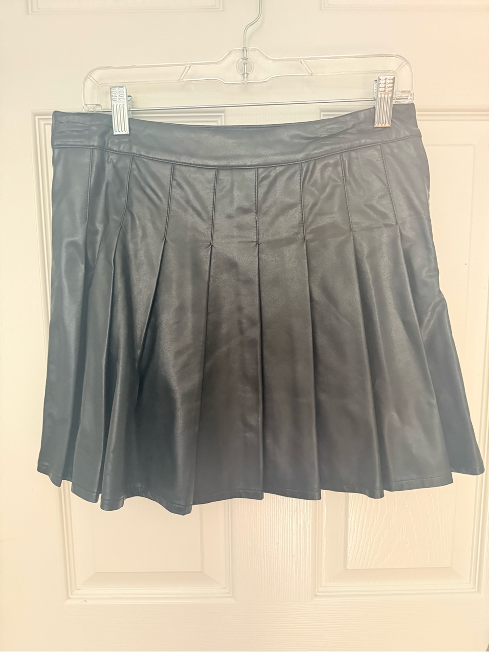 MARBLE Black Faux Leather Pleated Skater Skirt